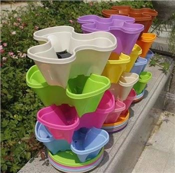 System Hydroponig Tŷ Gwydr Pot Twr Tyfu Fertigol Stackable Plastig